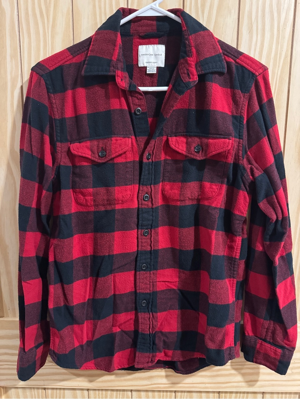American Eagle Flannel—Black and Red Plaid—Classic—XS